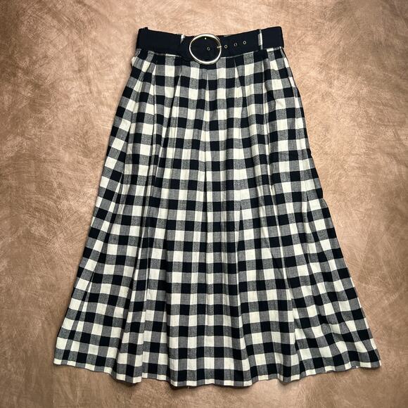 Vintage 90s Talbots Plaid Checkered Maxi Skirt Pleated Belted Dark Academia Goth - Picture 7 of 7